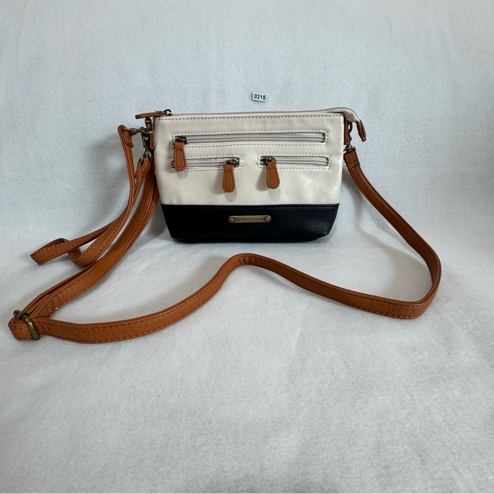 Stone Mountain Accessories Black and Cream Crossbody Shoulder Bag Purse Leather